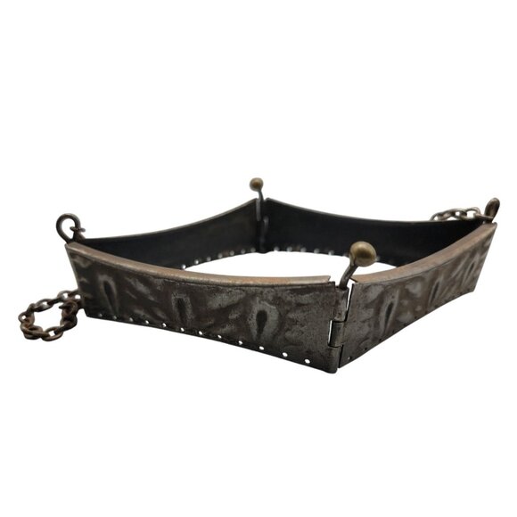 Antique Victorian Purse Reticule Square Frame Folding Floral Metal Kiss Closure - Picture 11 of 14